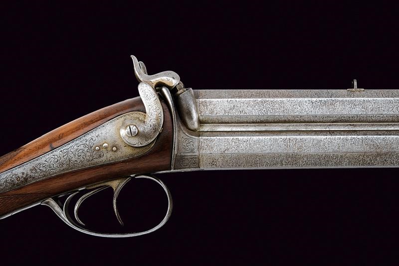 Fucile a luminello a due canne sovrapposte, Mezz'epoca XIX Secolo, lunghezza 94.5 cm