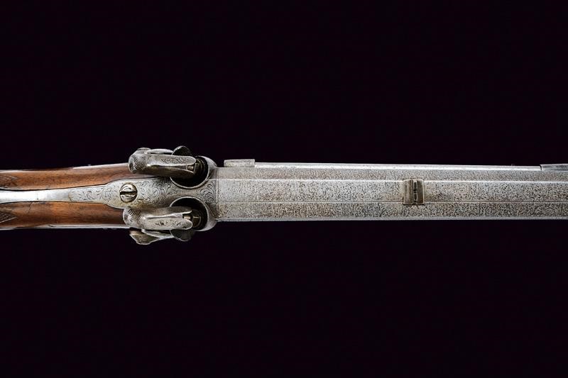 Fucile a luminello a due canne sovrapposte, Mezz'epoca XIX Secolo, lunghezza 94.5 cm