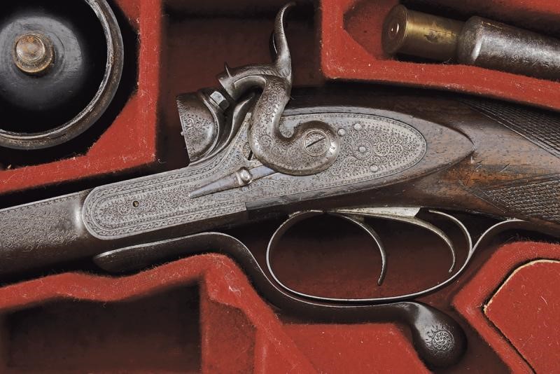Alexander Henry, Rara doppietta rigata in cassetta con accessori, Regno Unito, circa 1880