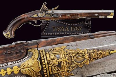 Pistola a pietra focaia, Tula, XIX secolo, appartenuta al Generale Mikhail Krechetnikov