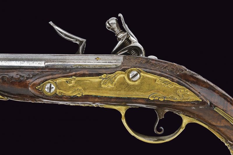 Pistola a pietra focaia da viaggio, Italia, XVIII Secolo