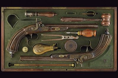 Pistole a luminello, Belgio, Metà del XIX Secolo, lunghezza 41 cm