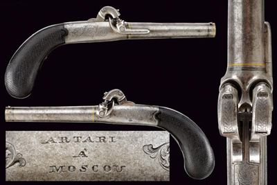 Artari, Rarissimo paio di pistole a luminello a due cariche sovrapposte, mosca, 1860 circa