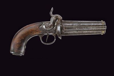 Pepperbox a luminello a cinque canne, metà XIX secolo, Europa