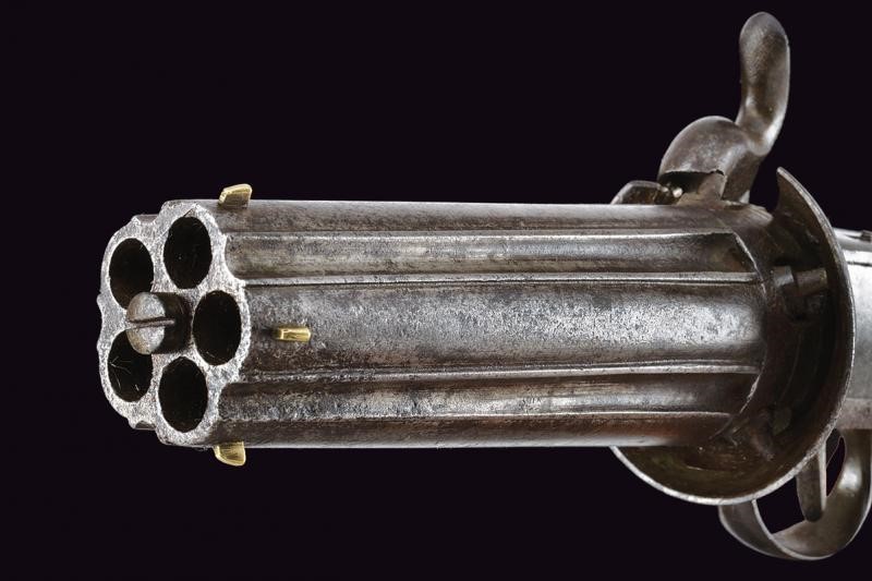 Pepperbox a luminello a cinque canne, metà XIX secolo, Europa