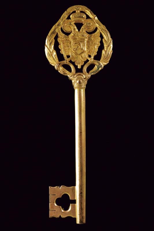 Chiave da Ciambellano, Austria, 1780 - 1790, bronzo dorato con monogramma dell'Imperatore Giusepp...