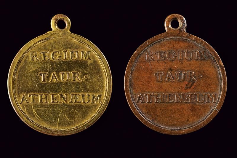 Medaglie commemorative, Torino, 1799, Lotto di due piccole medaglie in bronzo e bronzo dorato
