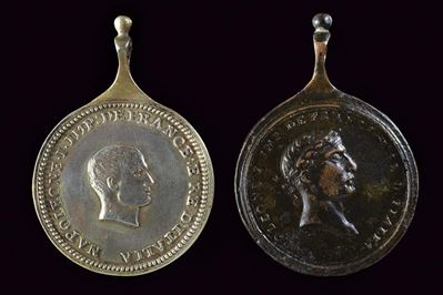 Medaglie commemorative di Napoleone I, Italia, 1813, bronzo e argento, diametro 3.8 cm
