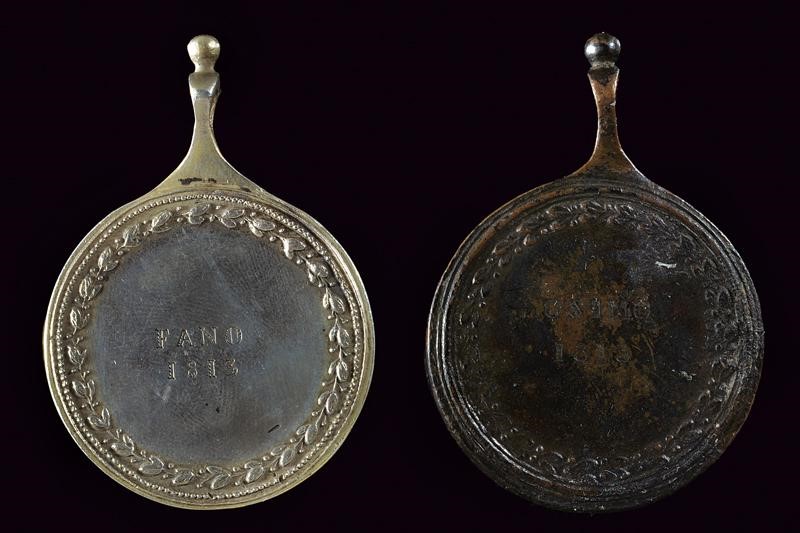 Medaglie commemorative di Napoleone I, Italia, 1813, bronzo e argento, diametro 3.8 cm
