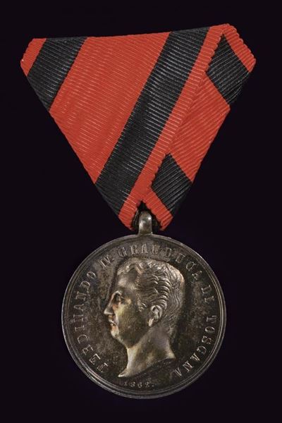 Ferdinando IV, Medaglia al Merito, Toscana, 1862, argento, diametro 3.5 cm