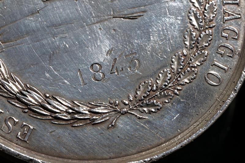 Medaglia di Ferdinando II, Regno delle Due Sicilie, 1843, argento, diametro 5.18 cm