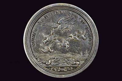 Medaglia commemorativa di Carlo VI, Sicilia 1718, argento, diametro 4.38 cm