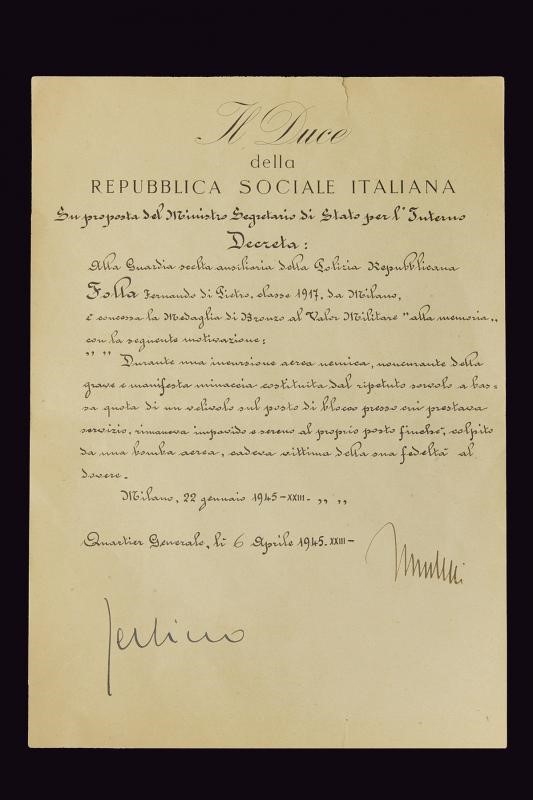 Medaglia al valore militare in bronzo, Repubblica Sociale Italiana, 1944