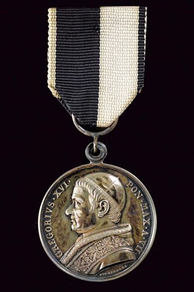 Medaglia di Gregorio XVI, Stato Pontificio, 1837 in argento con nominativo