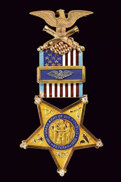 Medaglia in oro 14ct con pietre, 'Grand Army of the Republic Veteran 1861 - 1866', USA, 1919