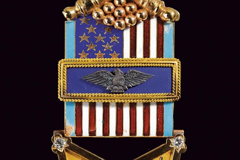 Medaglia in oro 14ct con pietre, 'Grand Army of the Republic Veteran 1861 - 1866', USA, 1919