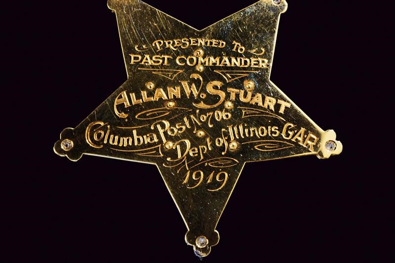 Medaglia in oro 14ct con pietre, 'Grand Army of the Republic Veteran 1861 - 1866', USA, 1919