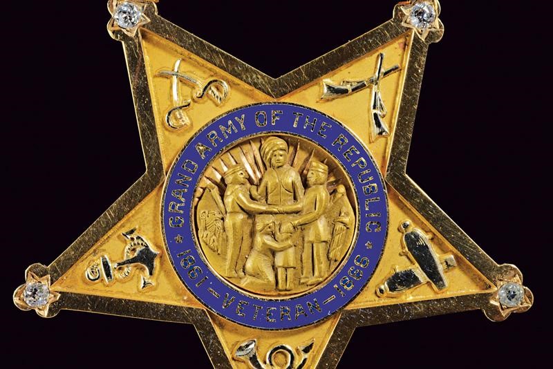 Medaglia in oro 14ct con pietre, 'Grand Army of the Republic Veteran 1861 - 1866', USA, 1919