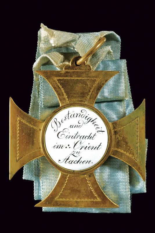 Decorazione massonica, medaglia dorata con smalti, Germania, circa 1900
