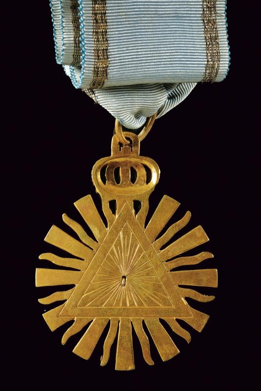 Decorazione massonica, metallo dorato con medaglione smaltato, Germania, circa 1900