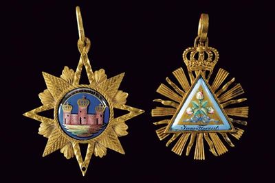 Decorazioni massoniche in metallo dorato, Germania, circa 1900