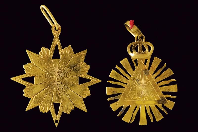 Decorazioni massoniche in metallo dorato, Germania, circa 1900