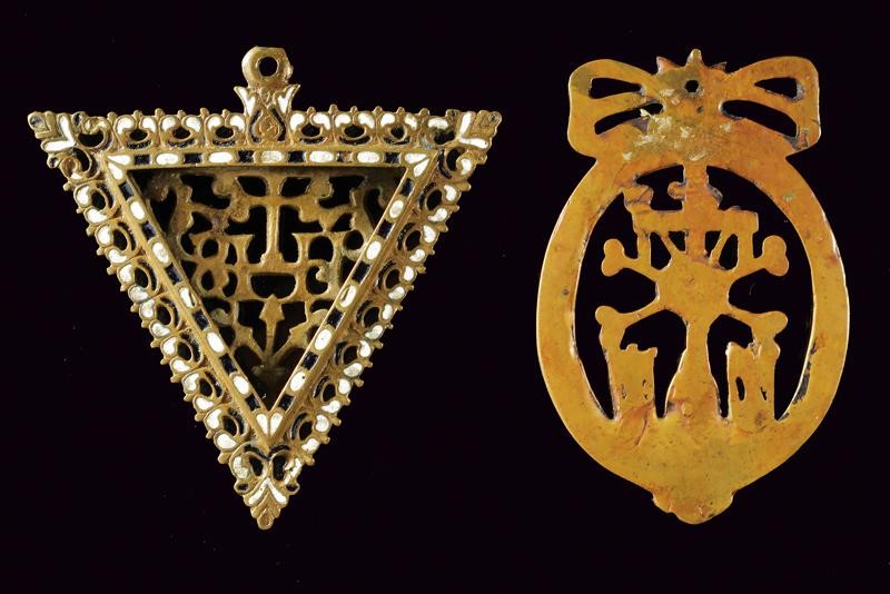 Due pendenti religiosi, ottone e bronzo, XIX Secolo