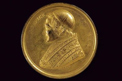 Medaglia commemorativa di Pio IX, bronzo dorato, metà del XIX secolo