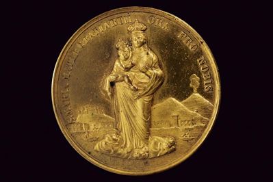 Scipione Catenacci, Medaglia commemorativa di Pio IX (1846-1878), bronzo dorato, 1853