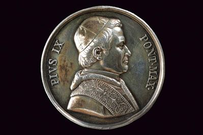 Medaglia Pio IX, Benemerenti in argento, Stato Pontificio, diametro 4.3 cm, terzo quarto del XIX ...
