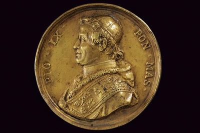 Picioli, Medaglia di Pio IX (1846-1878) in bronzo, Stato Pontificio, diametro 8 cm