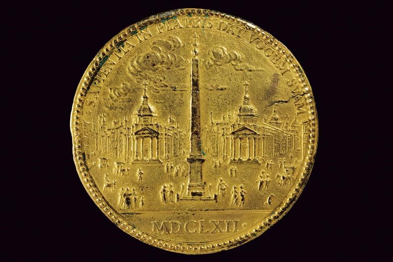Medaglia di Alessandro VII (1655 - 1667), bronzo dorato, Stato Pontificio