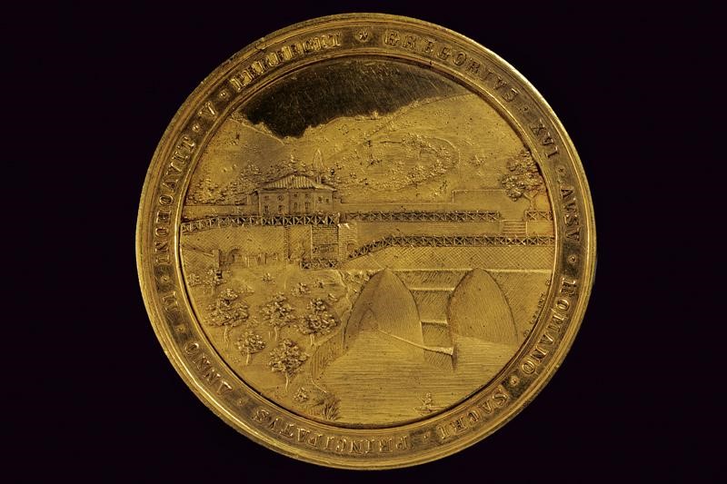 Gregorio XVI, Medaglia commemorativa in argento dorato, 1835