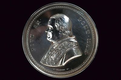Pio IX, Medaglia commemorativa in argento, Stato Pontificio, 1854