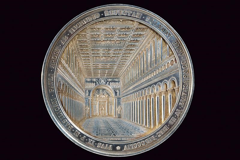 Pio IX, Medaglia commemorativa in argento, Stato Pontificio, 1854