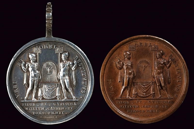 G. Pasinati, Due medaglie in argento e bronzo del Pio VII (1815)