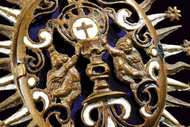 Pendente religioso, miniatura su smalto, XIX secolo