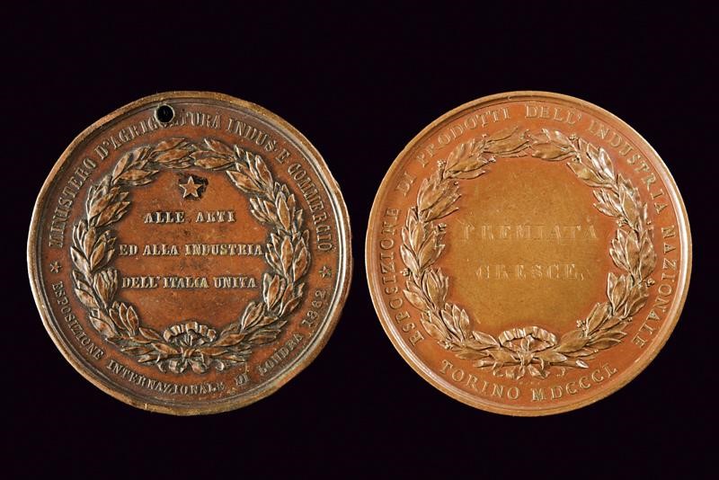 Vittorio Emanuele II, Lotto di due medaglie commemorative in bronzo (Terzo quarto del XIX secolo)