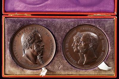 Due medaglie commemorative italiane in bronzo, ultimo quarto del XIX secolo