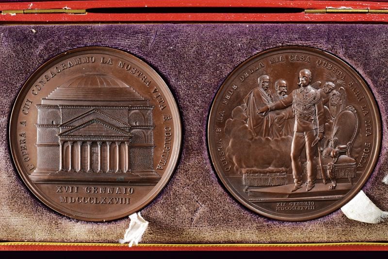 Due medaglie commemorative italiane in bronzo, ultimo quarto del XIX secolo