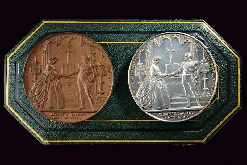Medaglie nuziali di Maria Clotilde di Savoia e Napoleone Giuseppe Carlo Paolo Bonaparte, bronzo e...