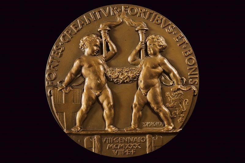 Medaglia commemorativa delle nozze di Umberto II di Savoia e Maria José del Belgio, bronzo, 1930 ...