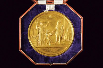 Medaglia per il Plebiscito di Roma del 1870, Vittorio Emanuele II, bronzo dorato, diametro 10.8 c...