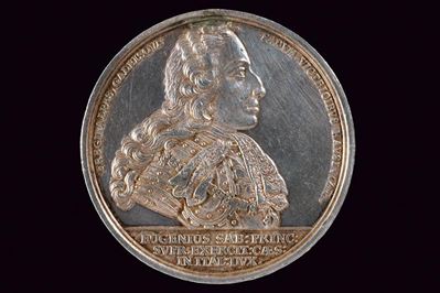 Vittorio Amedeo II di Savoia, Medaglia per la battaglia presso il Fiume Athesis, 1701, bronzo arg...