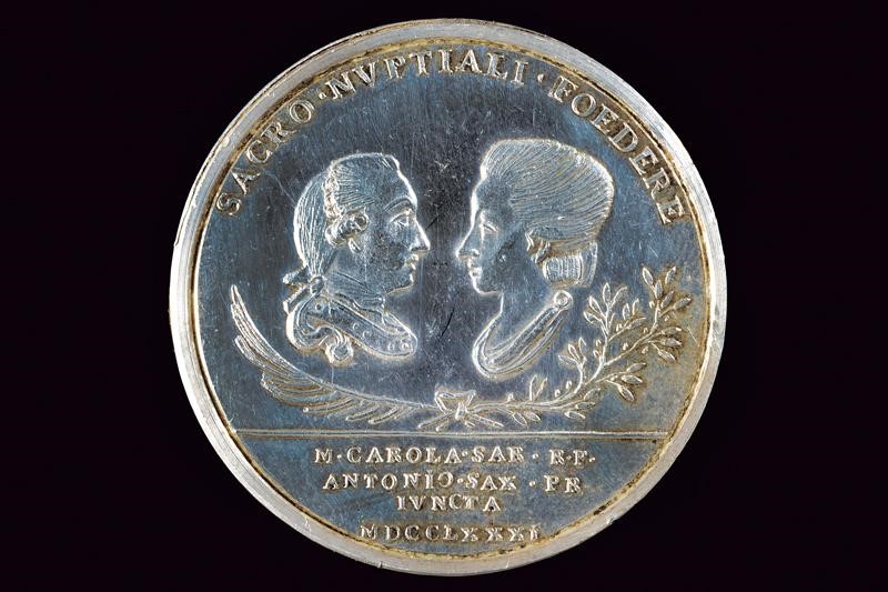 Medaglia di matrimonio commemorativa di Carolina e Antonio di Sassonia, Vittorio Amedeo III, Regn...