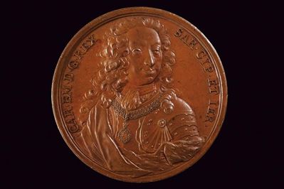 Carlo Emanuele III, Medaglia alle doti del sovrano, bronzo, Regno di Sardegna, 1739