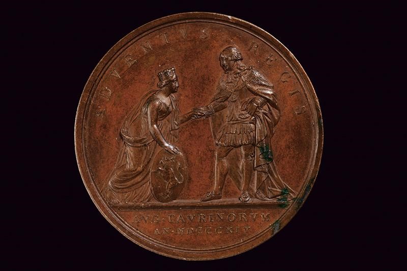 Medaglia commemorativa di Vittorio Emanuele I (1814), bronzo, Regno di Sardegna