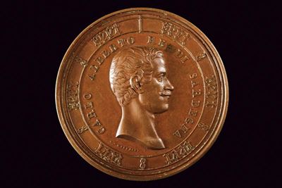 Medaglia di Carlo Alberto, 'Je atans mon astre', bronzo, Regno di Sardegna, 1846
