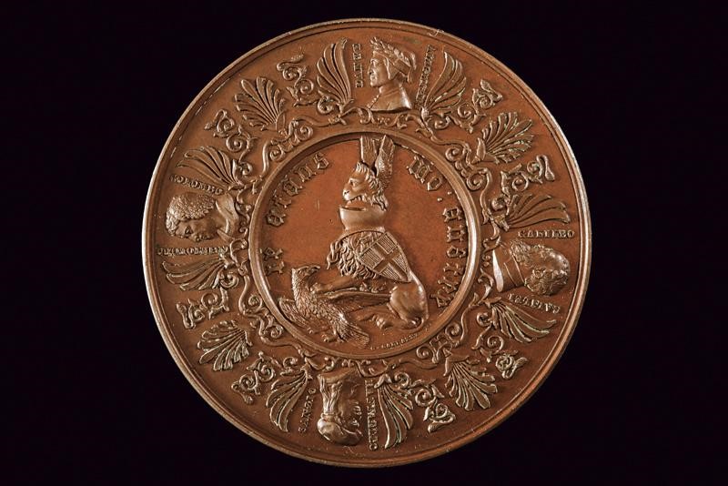 Medaglia di Carlo Alberto, 'Je atans mon astre', bronzo, Regno di Sardegna, 1846