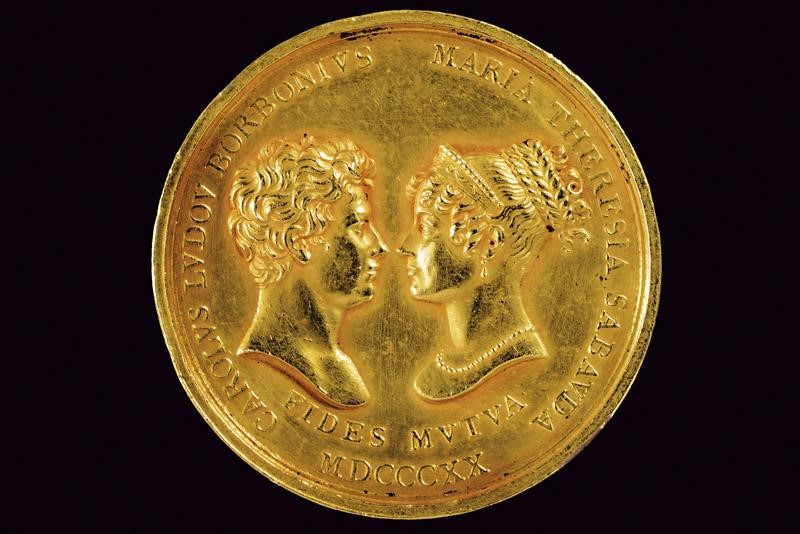 Regno di Sardegna, Medaglia in oro commemorativa del matrimonio tra Maria Teresa di Savoia e Carl...